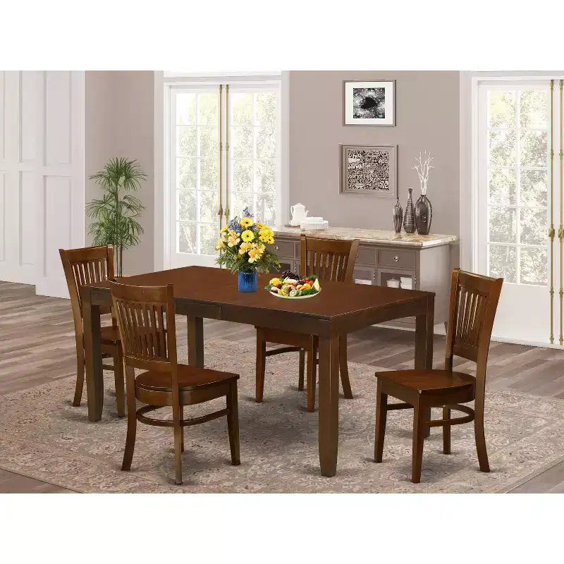 HomeStock Dining Table Set With Butterfly Leaf & 4 Linen Chairs - Espresso Finish