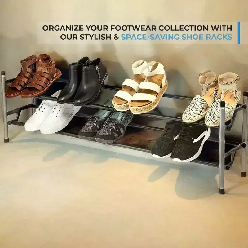 2 Tier Shoe Rack Silver with Black Rough Bars