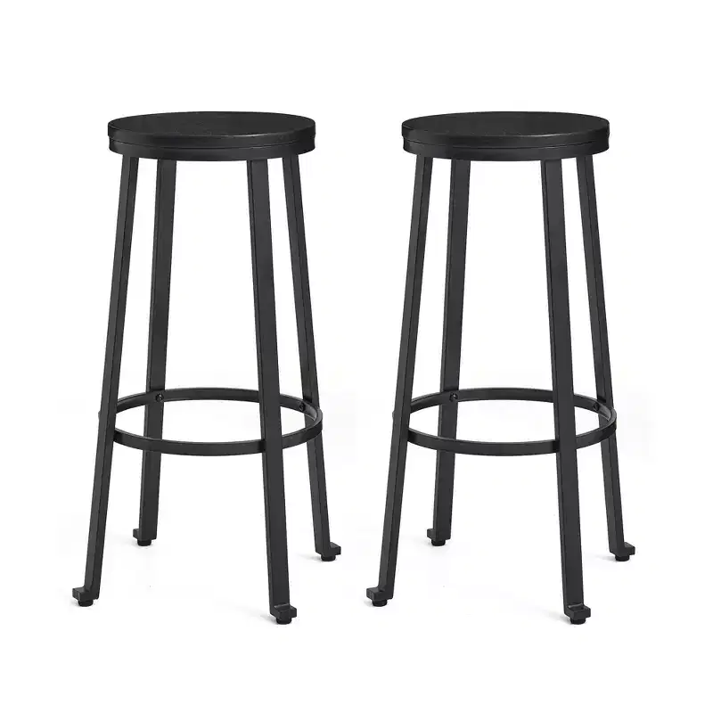 Steel Bar Stools Set of 2 with Round Elm Wood Top - 29-Inch