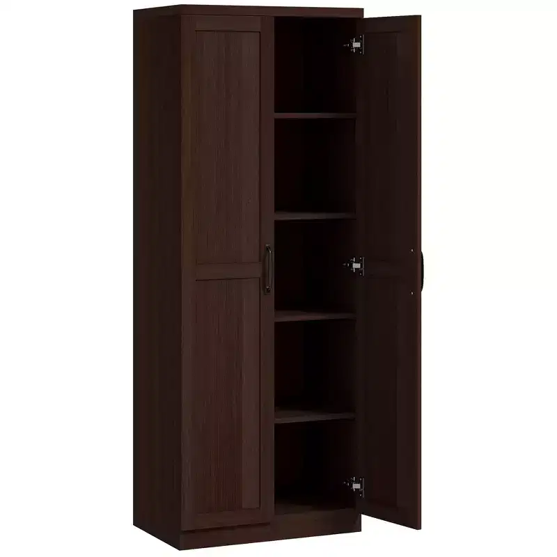63 2-Door Kitchen Pantry, Freestanding Storage Cabinet with 5-tier Shelving and 2 Adjustable Shelves for Dining Room