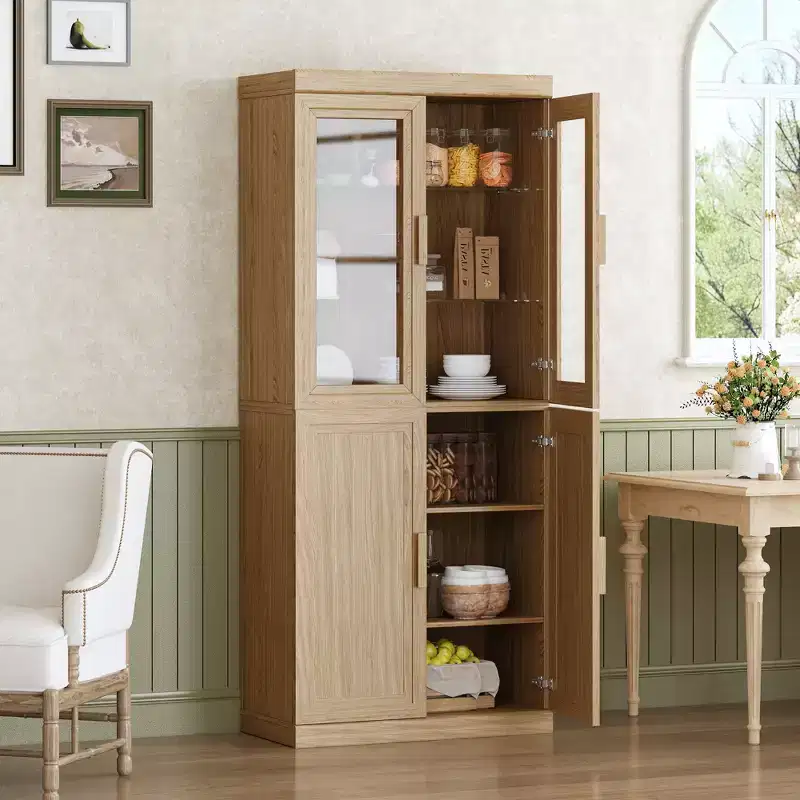 Tall Pantry Cabinet - Storage Cabinett with Glass Doors for Kitchen, Dining Room