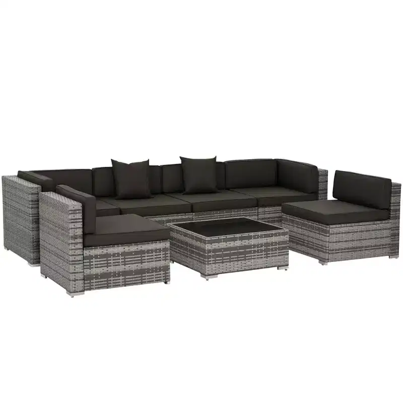 Outsunny 7-Piece Outdoor Patio Furniture Set with Modern Rattan Wicker, Perfect for Garden, Deck, and Backyard