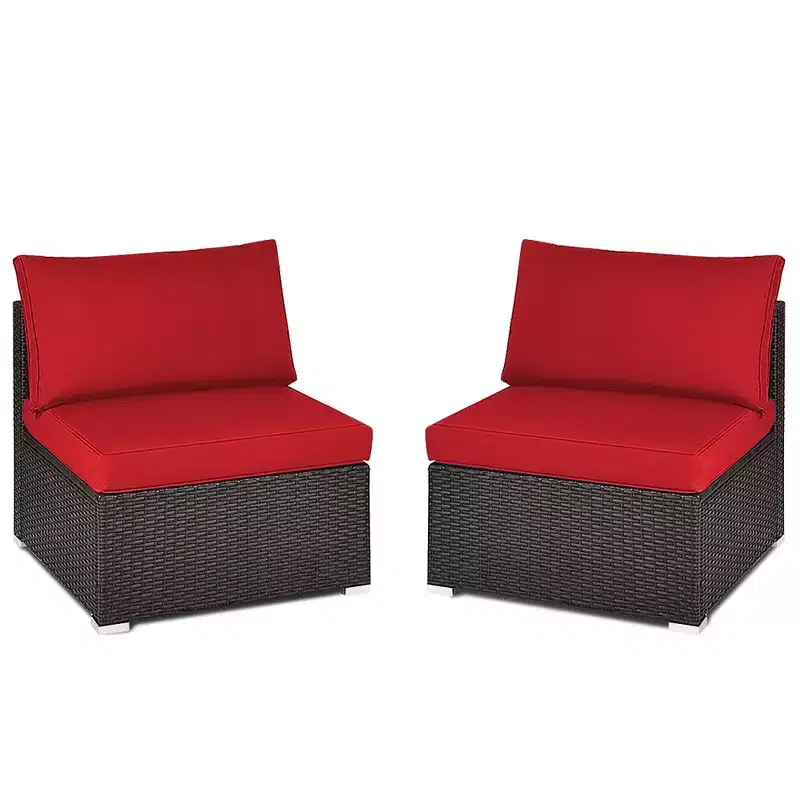 Costway 2PCS Patio Rattan Armless Sofa Sectional Conversation Furniture Set W/Cushion