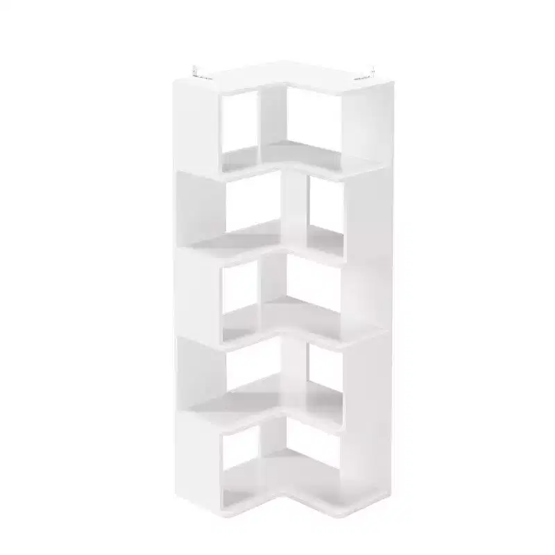 Karl Home Corner Book Shelf, White 6 Tiers , L-Shaped