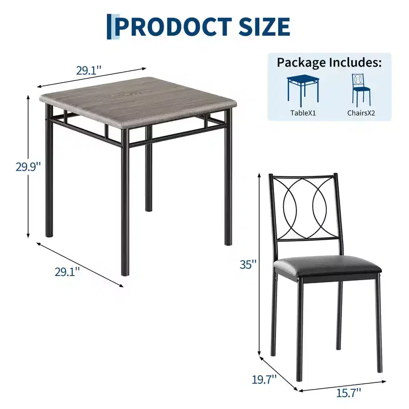 Dining Table Set for 2, Small Kitchen Table with 2 Upholstered Chairs, Farmhouse Wood Dining Table Chairs for Kitchen Room, Apartment