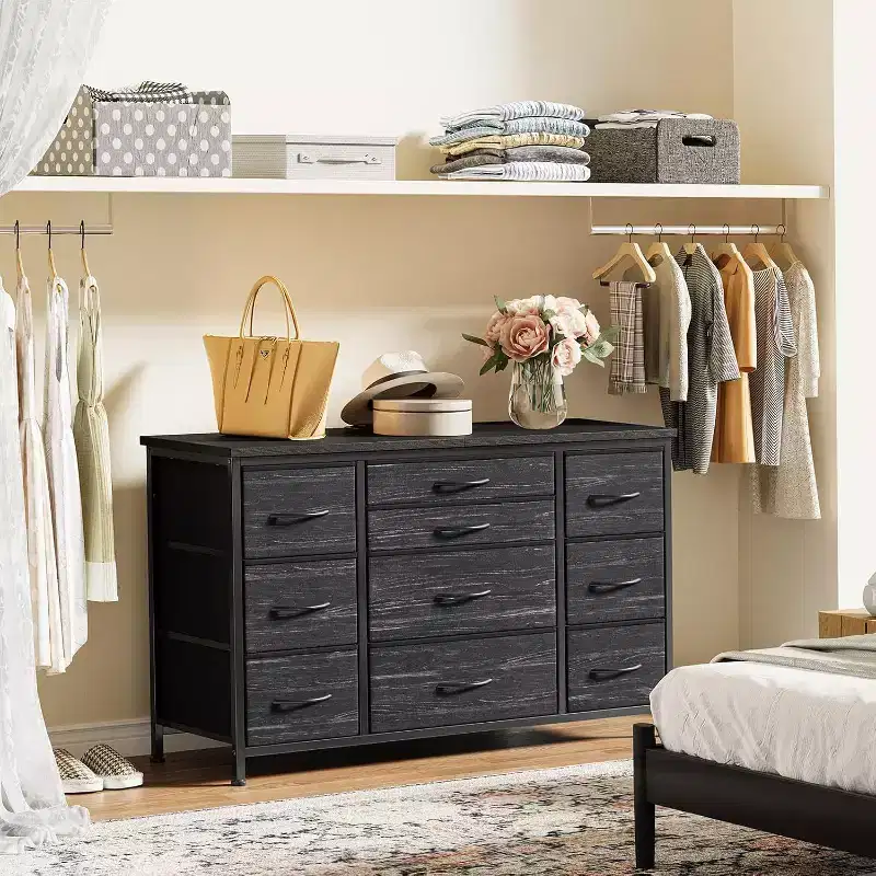 10-Drawer Dresser & TV Stand with Power Outlet, Bedroom Storage with Metal Frame for 55'' TV, Entryway, Closet