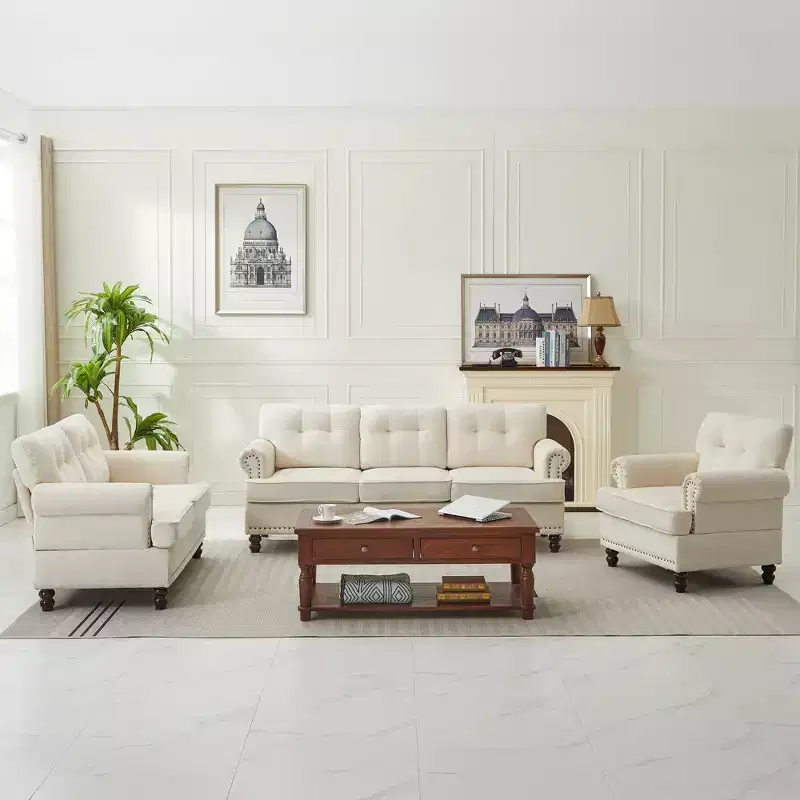 HYLEORY Chenille 3-Pieces Living Room Sofa Set with 3-Seat Couch, 2-Seat Loveseat, Single Sofa Chair, Upholstered Sofa for Living Room, Office
