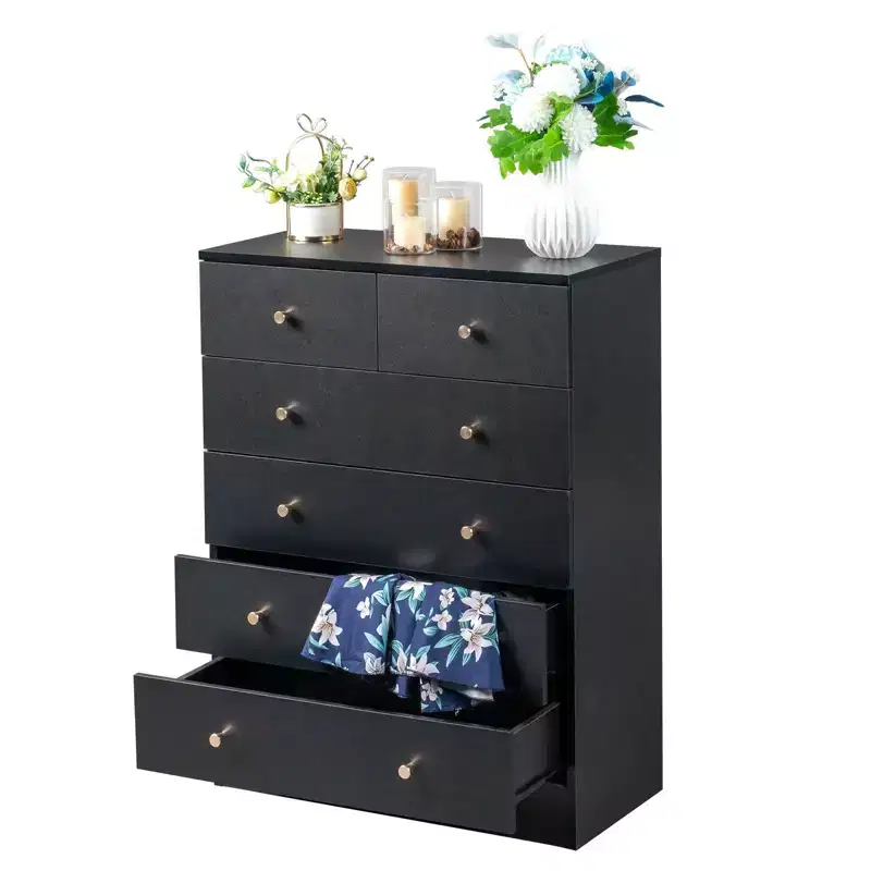 Karl Home 6-Drawer Black Particle Board 25.98in. W Chest of Drawer