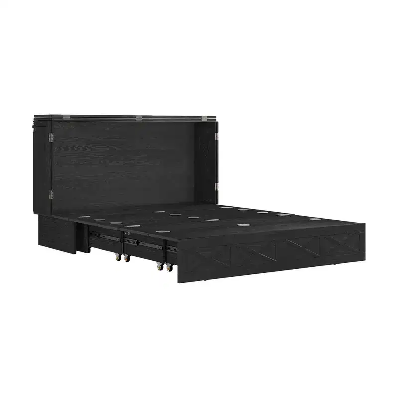 Solid Wood Frame Queen Murphy Bed Chest with Built-in Charger and Strong Drawer