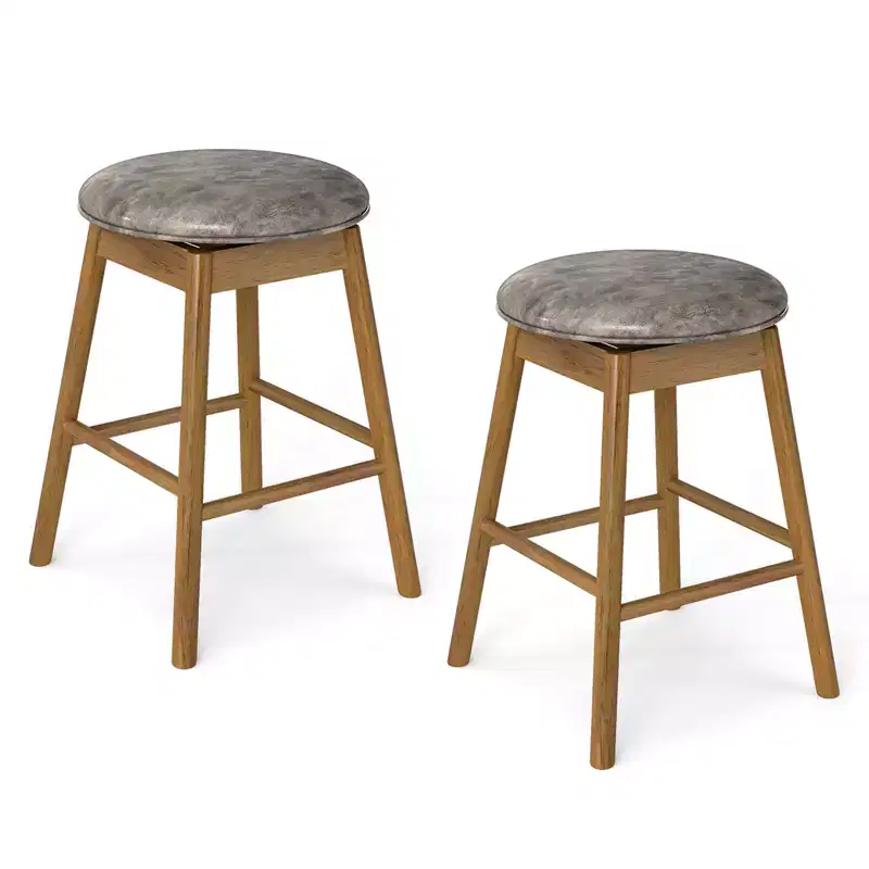 Costway 25'' Swivel Counter Height Barstools Set of 2 w/Solid Wood Legs and Footrests