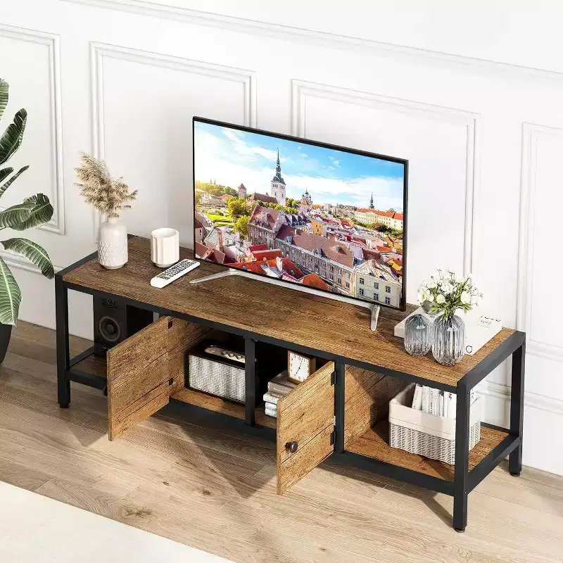 58-Inch TV Stand with 2 Cabinets and Open Shelves