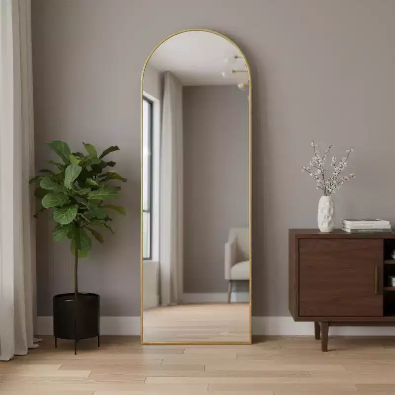 HomeRoots 64 Gold Metal Arch Freestanding Framed Standing Mirror