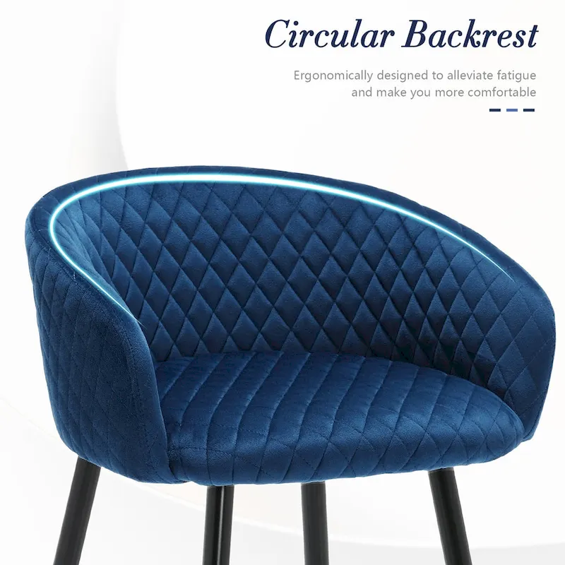 Velvet Upholstered Counter Height Bar Stools with Arms & Metal Legs - 33.9 H x 20.1 W x 20.7 D