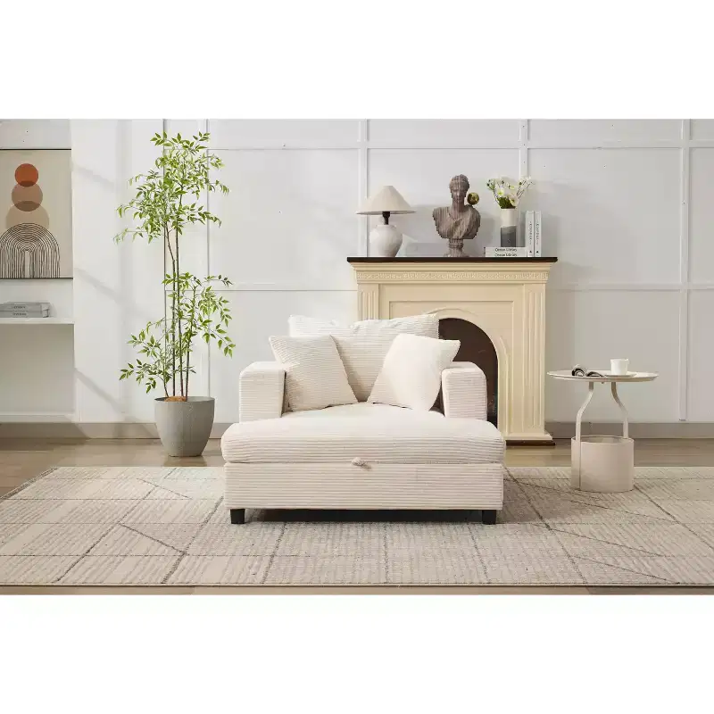 MAYEERTY Chaise Lounge Chair with Removable Storage Ottoman, Upholstered Sleeper Sofa Bed with Pillows Deep Seat Armchair for Living Room Bedroom