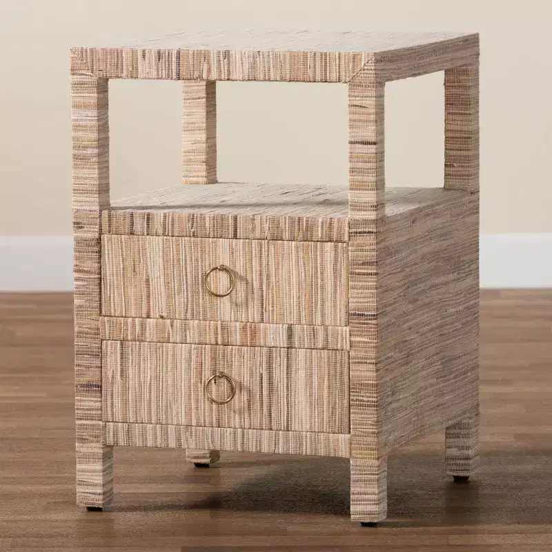bali & pari Paine Woven Grasscloth 2 Drawer Nightstand Natural