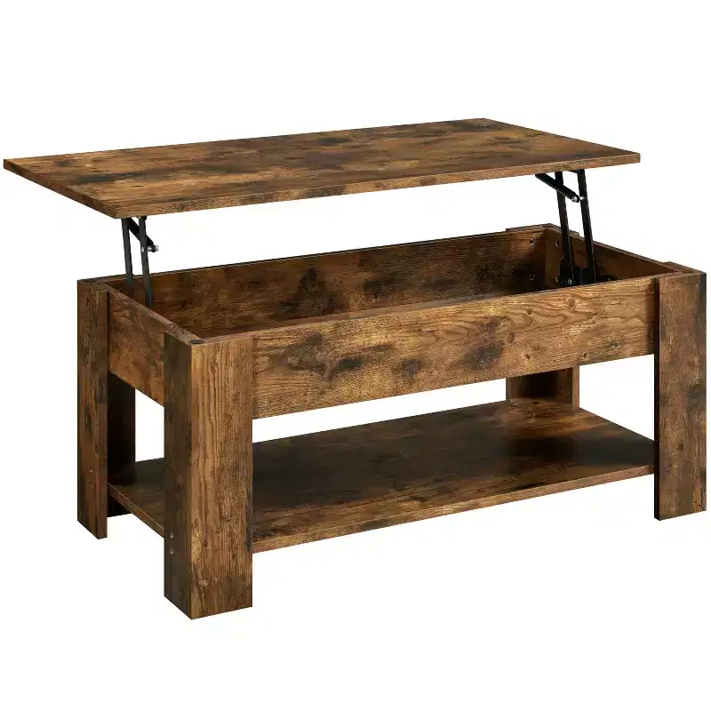 Lift Top Coffee Table with Hidden Compartment & Open Shelf For Living Room