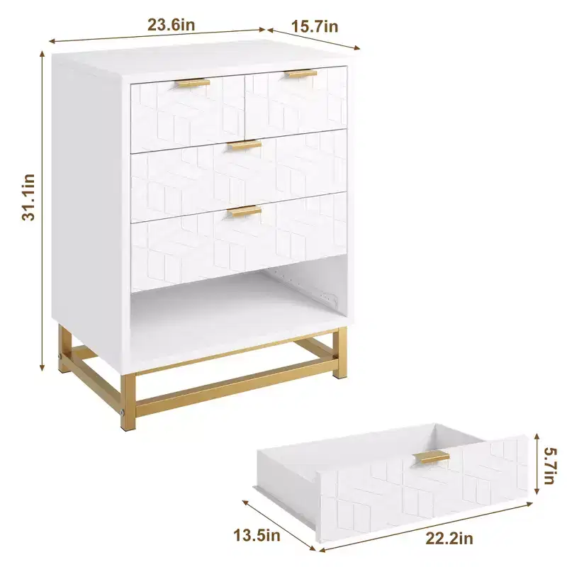 Drawer Dresser, Modern Wooden Bedroom Chest of Drawers With Storage Drawers, Farmhouse Style TV Stand for Living Room, Bedroom, Hallway, White