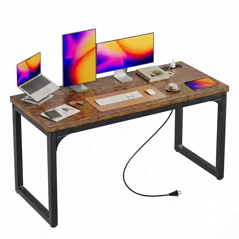 Shaped computer desk, metal frame, rechargeable, thickened desktop, corner-style desk, suitable for office use in living rooms