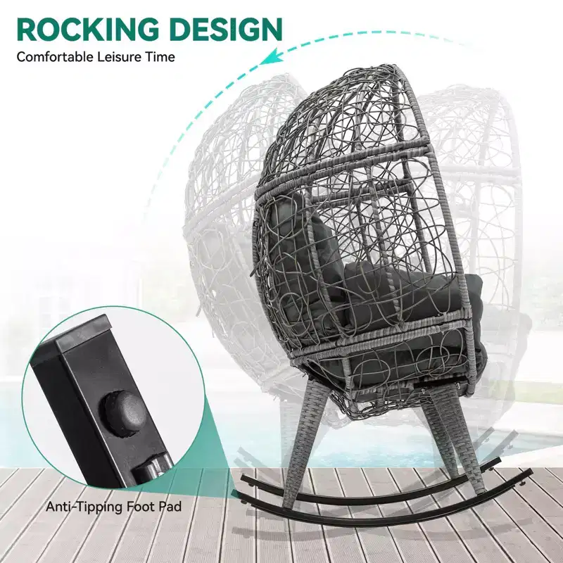 Rocking Egg Chair Wicker Patio Chair Resilient Egg Lounger Chair with Cushioned