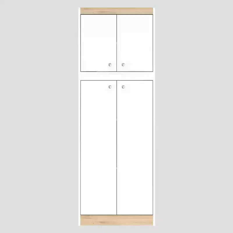 4 Doors Kitchen Storage Cabinet White/Oak - Inval: Modern Pantry with Adjustable Shelves