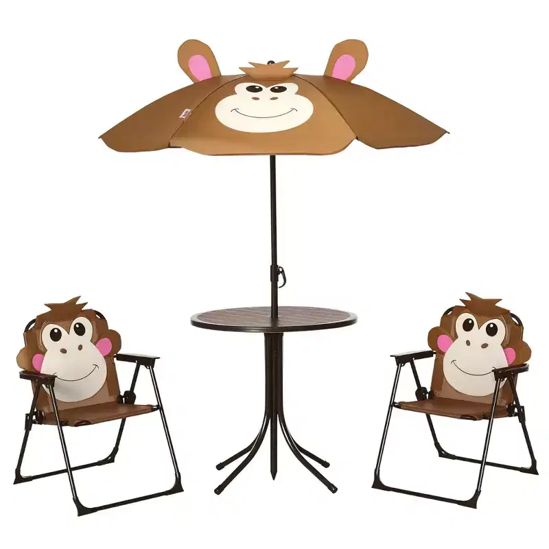 Kids Table and Chair Set, Outdoor Folding Garden Furniture, Picnic Table for Patio Backyard, with Removable & Height Adjustable Sun Umbrella