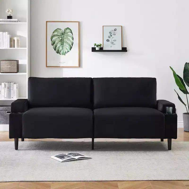 Contemporary 3-Seater Reclining Sofa for Living Room - Soft Cushioned Fabric Couch with Armrests, Storage Bag, Cup Holders - Easy to Assemble