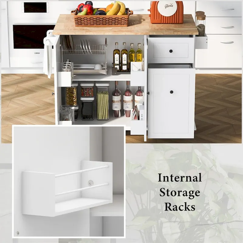 Merax 53.9 Width Rolling Kitchen Cart on Wheels with Drop Leaf