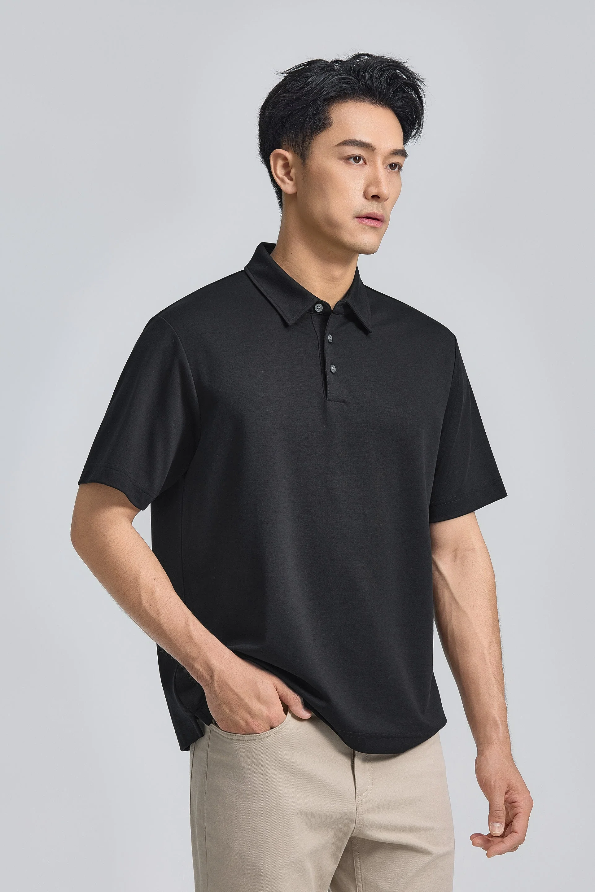 Double-Face Knit Polo – Black