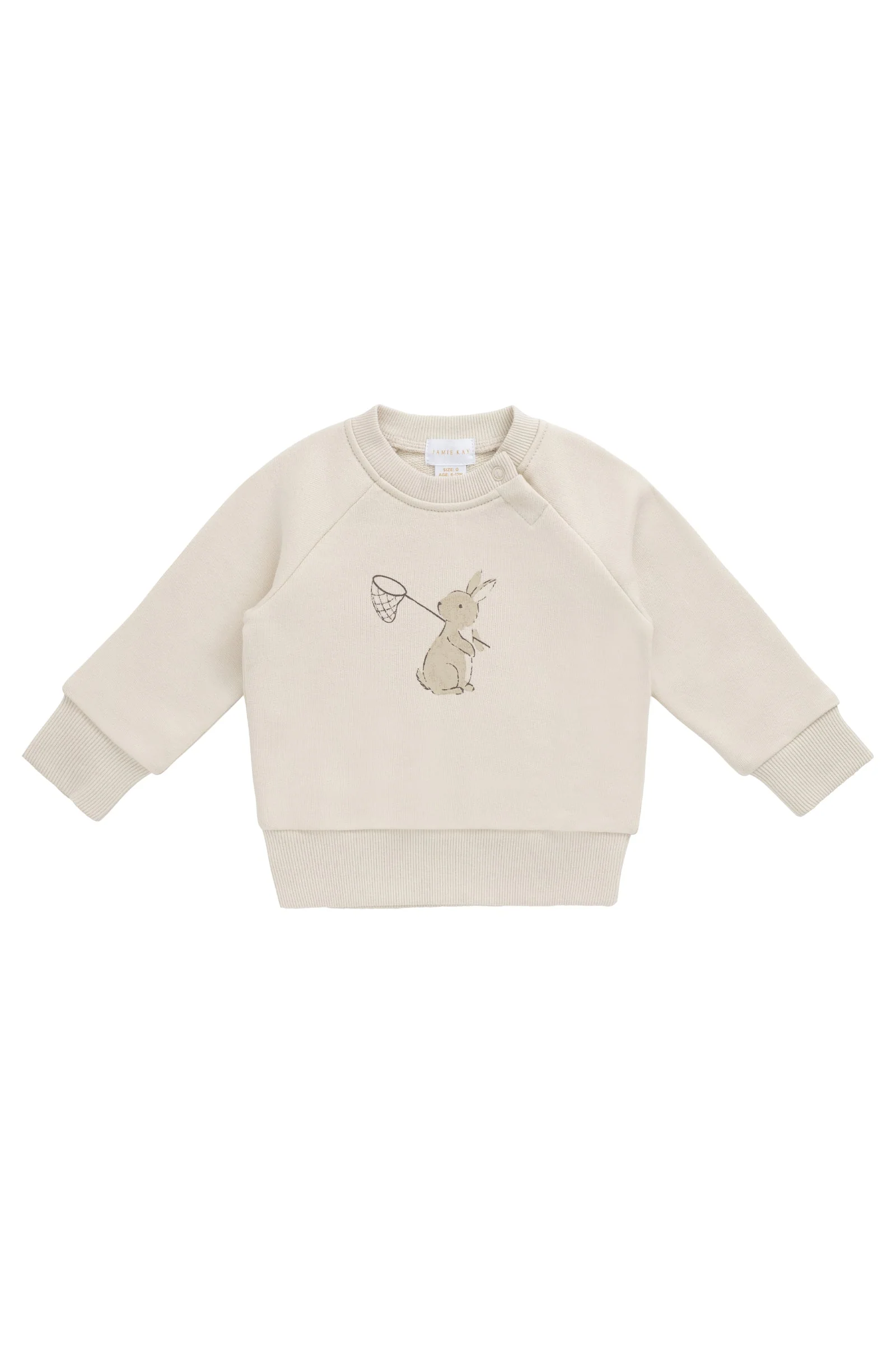 Soft Oat Bunny Garden Print Organic Cotton Sweatshirt with Shoulder Buttons for Kids 6M–8Y