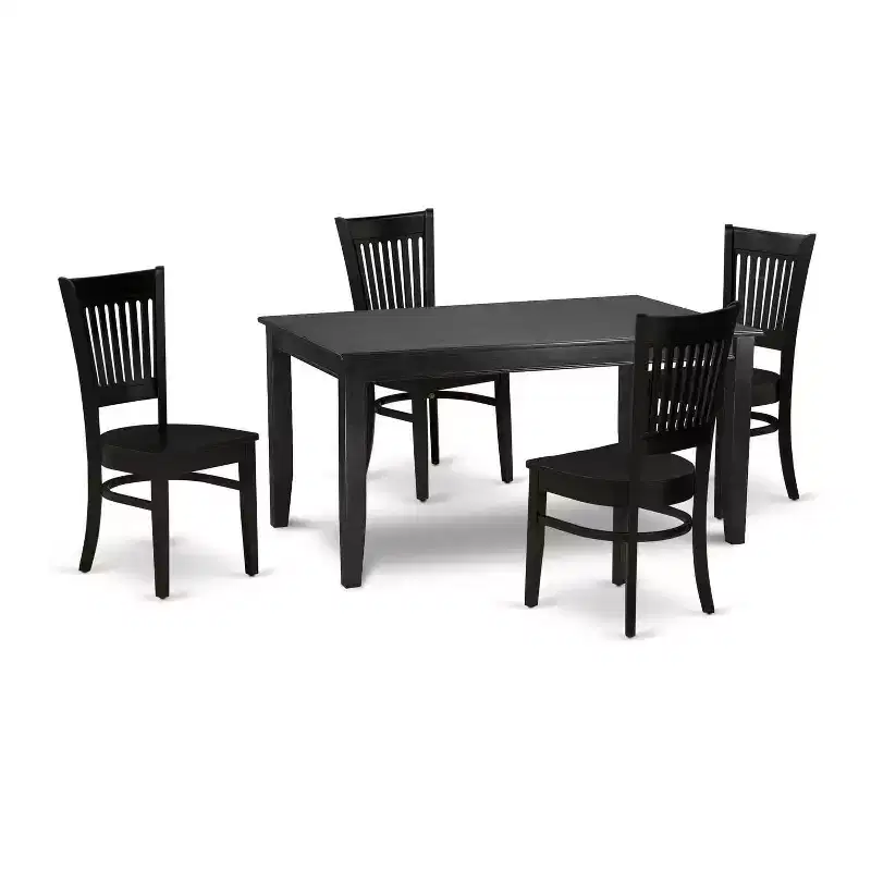 HomeStock 5-Piece Rectangle Black Finish Solid Wood Top Dining table with 4-Chairs with Slat Back
