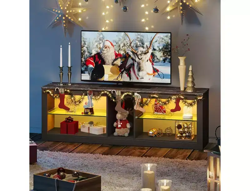 55 TV Stand for TVs up to 60 inch, Gaming Media Console for PS4, LED TV Cabinets Entertainment Center with Glass Shelves