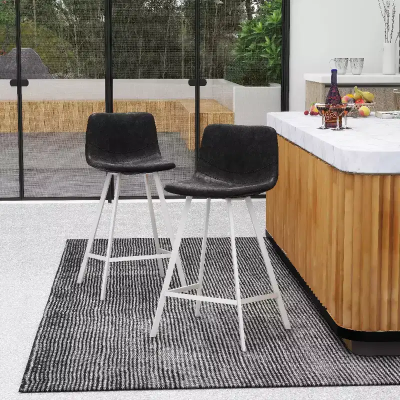 Leather Bar Stool  Modern Counter Height Stool with White Stainless Steel Legs for Kitchen Island or Home Bar Set of 2