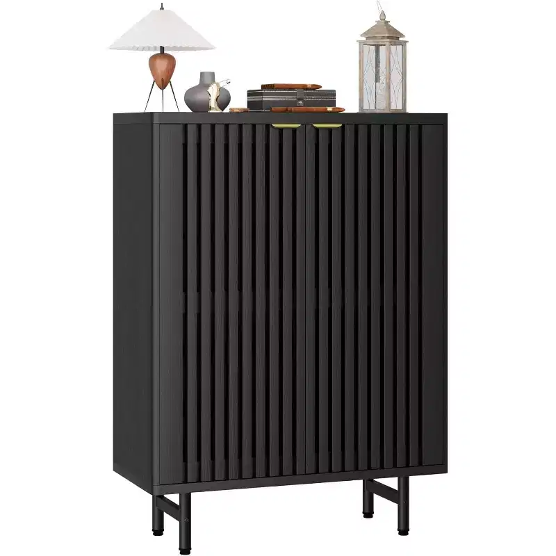 COZONY Narrow Shoe Cabinet with Breathable Louver Doors, 6 Tier Modern Hidden Shoe Rack, Freestanding Entryway Cabinet for Closet & Hallway, Black