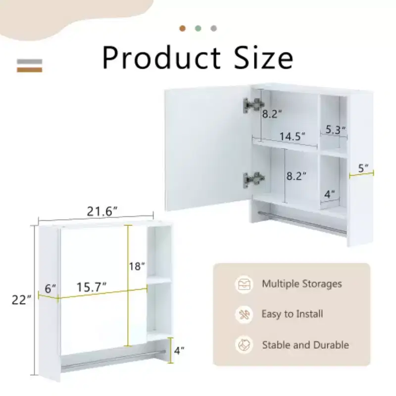 Bathroom Mirror Cabinet Wall Mounted,Medicine Cabinet,Over The Toilet Storage Cabinet with Shelves