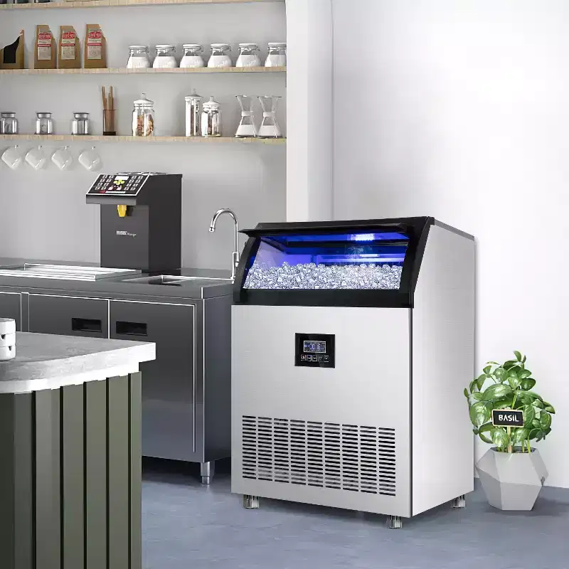 Denjol Commercial 90-Cube Ice Maker with LCD Display - 250 lbs/24H, Energy Efficient, Stainless Steel Construction