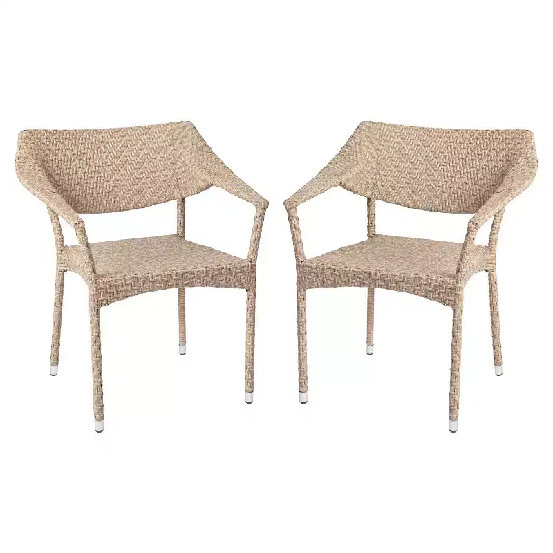Emma and Oliver Modern All-Weather Patio Dining Chairs with Fade and Weather Resistant PE Rattan and Reinforced Steel Frame