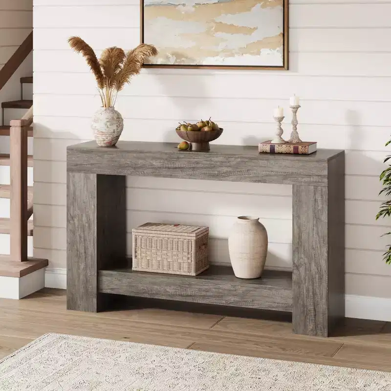 Farmhouse Console Table - 2-Tier Entryway Table with Storage for Living Room, Hallway & Entrance