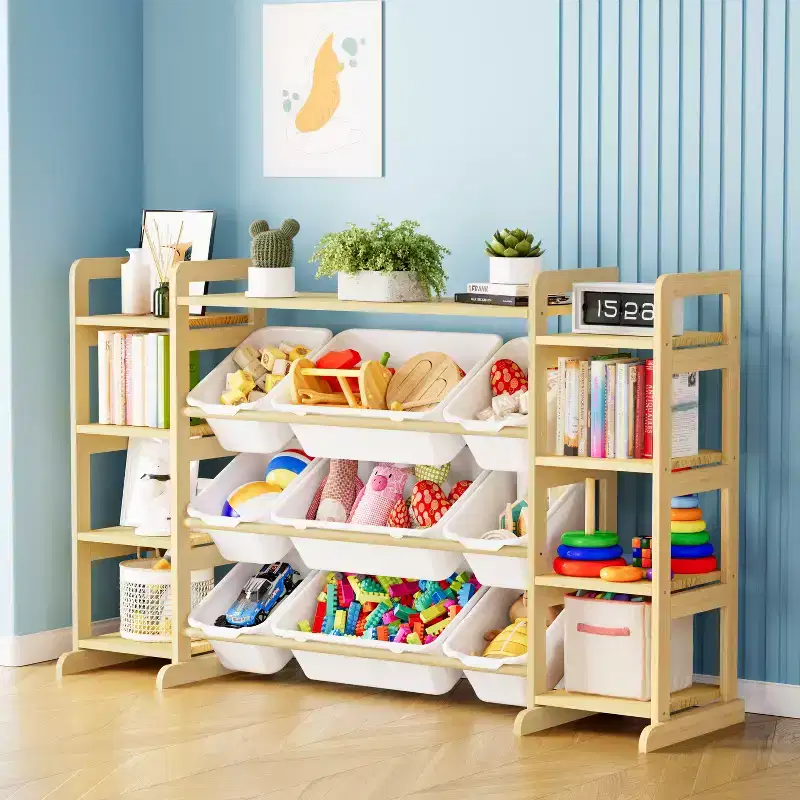 Toy Storage Organizer with 9 Shelves & 9 Bins, Kids Bookshelf and Bin Shelf for Bedroom, Playroom Organization and Decor