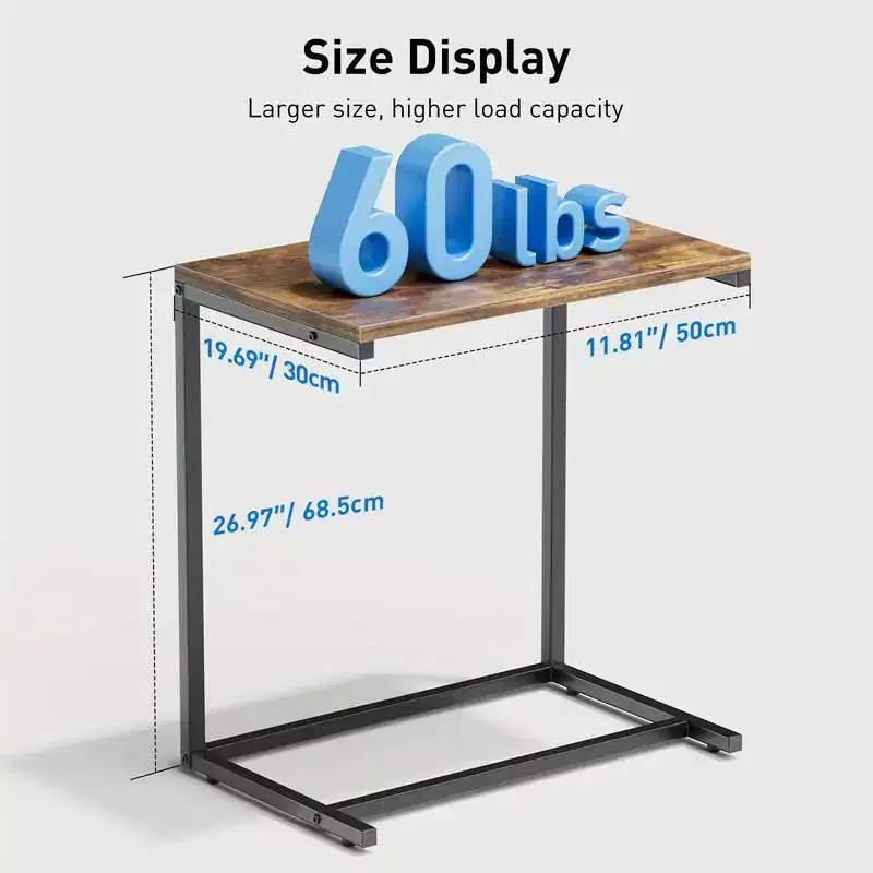 C-shaped End Side Coffee Tray Sofa Table Laptop TV Snack Stand, Metal Frame, Suitable for coffee tables, sofas, living rooms, bedrooms