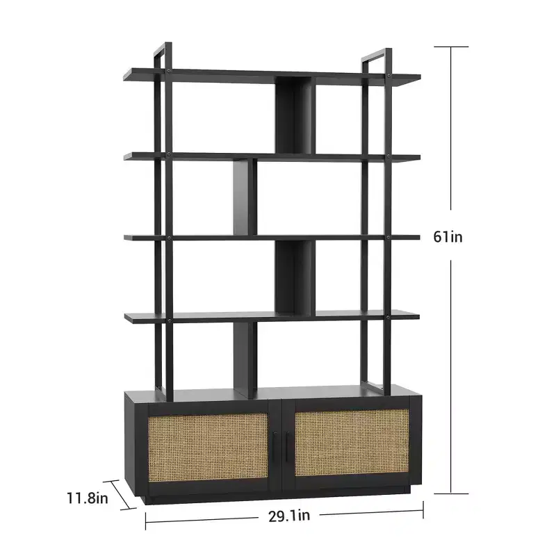5-Tier Bookshelf with Storage Cabinet and Door, 71.1 Inch Tall Industrial Bookcase with Open Shelves for Living Room Bedroom