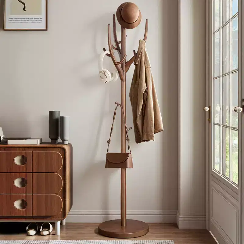 Solid Wood Freestanding Coat Rack with 12 Hooks and Sturdy Round Base, Heavy-Duty Hall Tree for Coats, Hats & Bags, Entryway Storage Stand