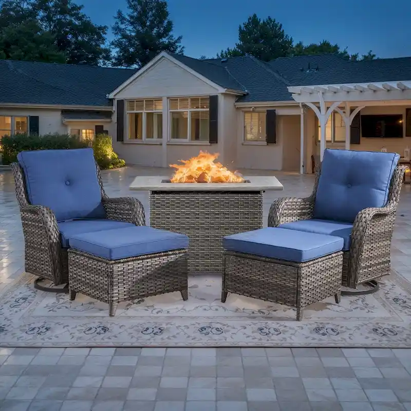 5 Piece Patio Furniture with Fire Pit Table - Grey