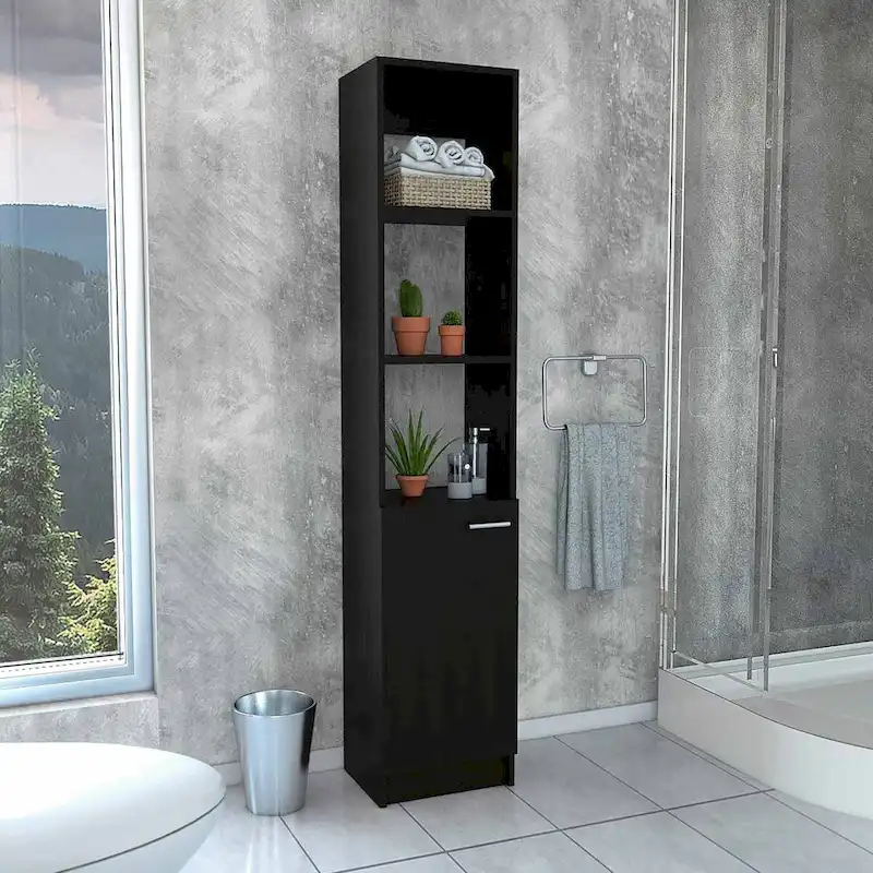 2-Shelf Rectangle Bathroom Linen Cabinet Light Oak/Black/White