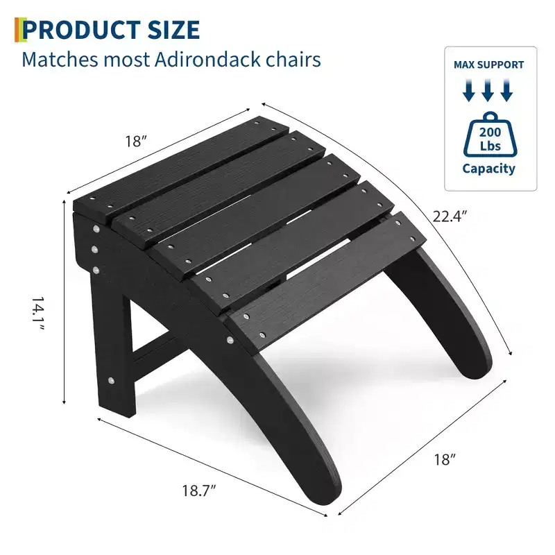 2 pcs HDPE Adirondack Ottoman Foot Rest, Weather Resistant Outdoor Footstool  Easy Care, for Patio, Porch, Lawn, Poolside, Backyard