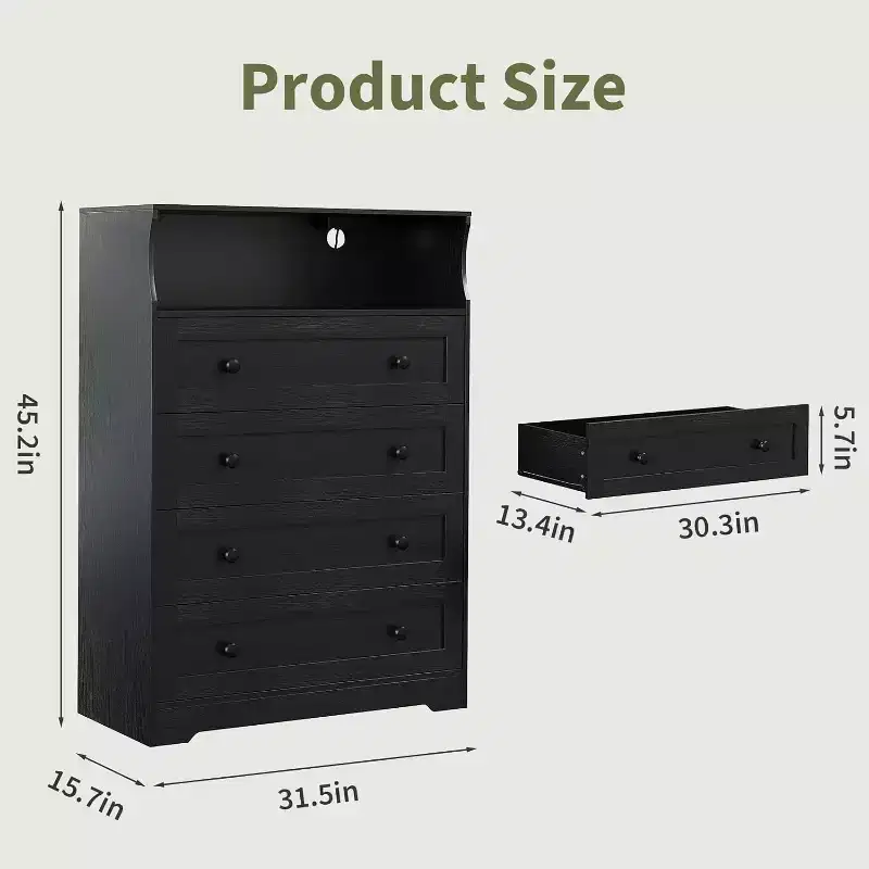 4 Drawer Wooden Dresser for Bedroom, Modern Nightstand, Wood Chest of Drawers Storage Organizer for Living Room, Hallway, Closet