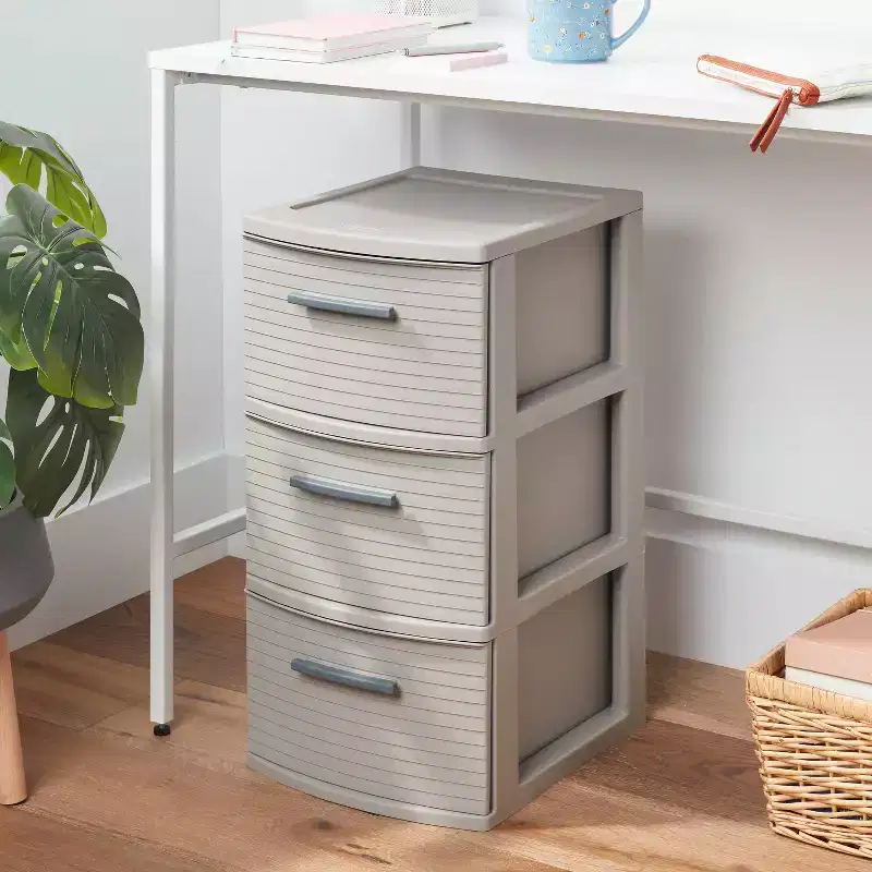 3 Drawer Medium Tower Dark Gray: Plastic Storage Drawers, Portable Universal Storage, No Assembly Required