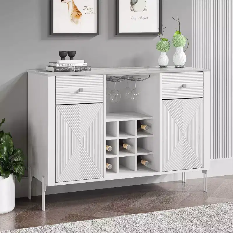 42 Wine Cabinet with Textured Patterns and Marbling Pattern Countertop - Festivo