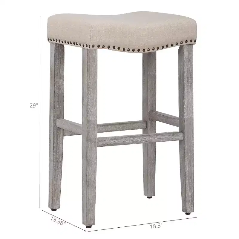 WestinTrends 29 Upholstered Saddle Seat Bar Stool (Set of 2), Antique Gray/Beige