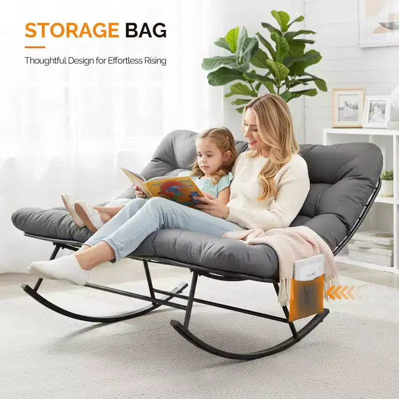 Karl Home | Double-Person Papasan Rocking Chair with Magazine Pocket