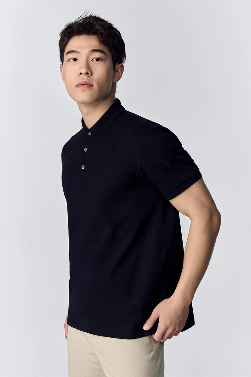 3-Button Pique Polo – Black